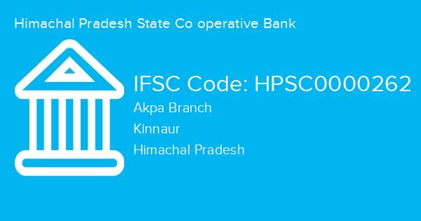 Himachal Pradesh State Co operative Bank, Akpa Branch IFSC Code - HPSC0000262