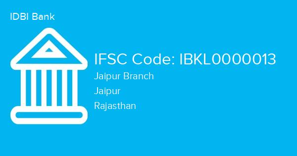 IDBI Bank, Jaipur Branch IFSC Code - IBKL0000013