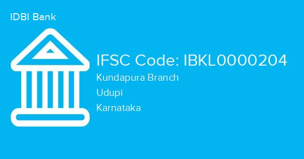 IDBI Bank, Kundapura Branch IFSC Code - IBKL0000204