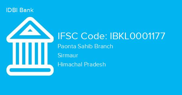 IDBI Bank, Paonta Sahib Branch IFSC Code - IBKL0001177