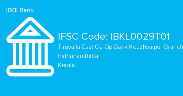 IDBI Bank, Tiruvalla East Co Op Bank Keezhvaipur Branch IFSC Code - IBKL0029T01