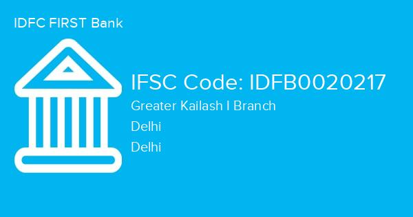 IDFC FIRST Bank, Greater Kailash I Branch IFSC Code - IDFB0020217