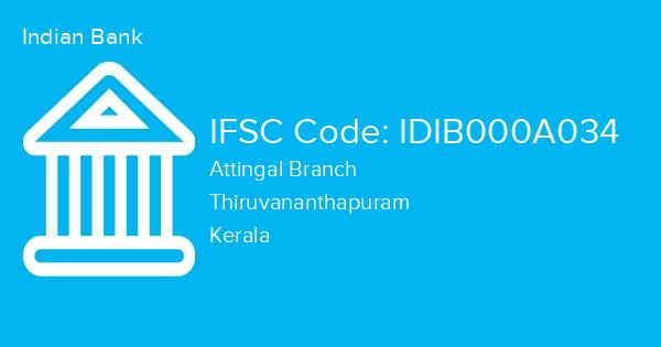 Indian Bank, Attingal Branch IFSC Code - IDIB000A034
