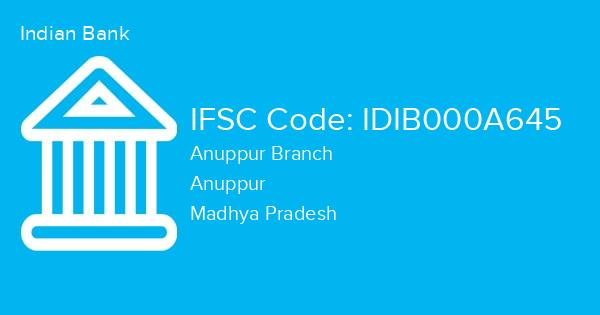 Indian Bank, Anuppur Branch IFSC Code - IDIB000A645