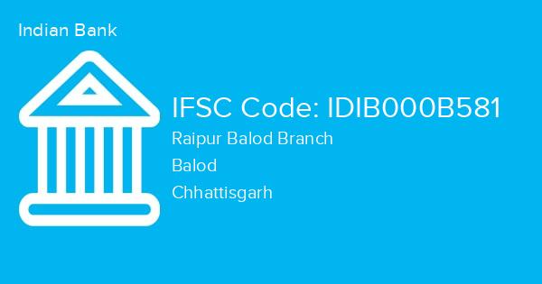 Indian Bank, Raipur Balod Branch IFSC Code - IDIB000B581