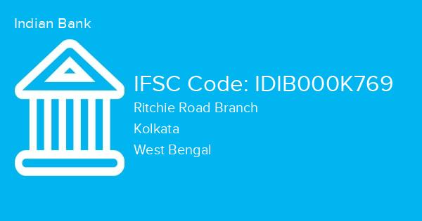 Indian Bank, Ritchie Road Branch IFSC Code - IDIB000K769