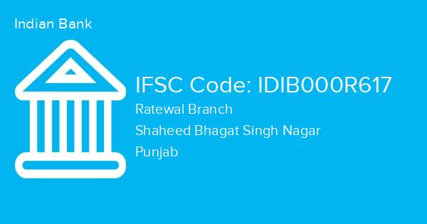 Indian Bank, Ratewal Branch IFSC Code - IDIB000R617
