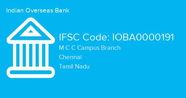 Indian Overseas Bank, M C C Campus Branch IFSC Code - IOBA0000191