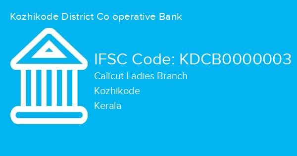 Kozhikode District Co operative Bank, Calicut Ladies Branch IFSC Code - KDCB0000003