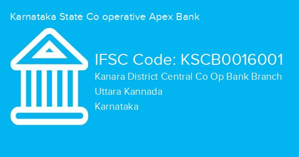 Karnataka State Co operative Apex Bank, Kanara District Central Co Op Bank Branch IFSC Code - KSCB0016001