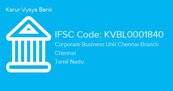 Karur Vysya Bank, Corporate Business Unit Chennai Branch IFSC Code - KVBL0001840