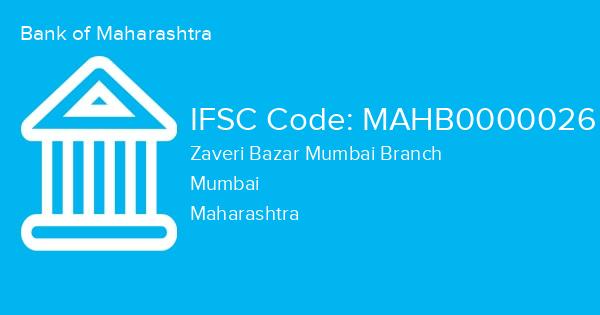 Bank of Maharashtra, Zaveri Bazar Mumbai Branch IFSC Code - MAHB0000026