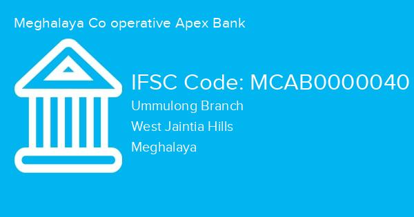 Meghalaya Co operative Apex Bank, Ummulong Branch IFSC Code - MCAB0000040