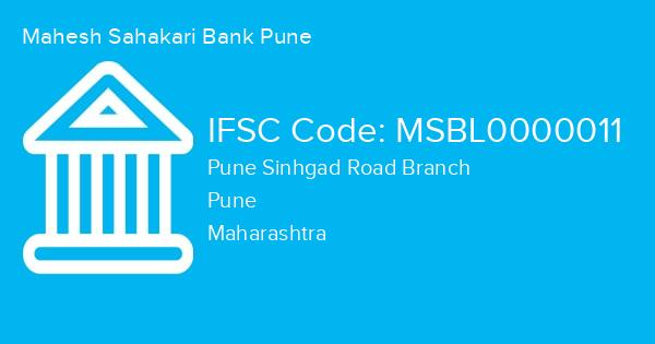 Mahesh Sahakari Bank Pune, Pune Sinhgad Road Branch IFSC Code - MSBL0000011