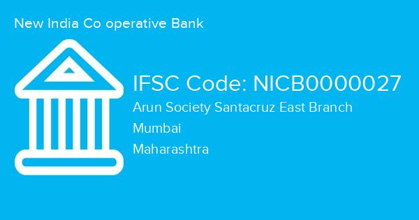 New India Co operative Bank, Arun Society Santacruz East Branch IFSC Code - NICB0000027