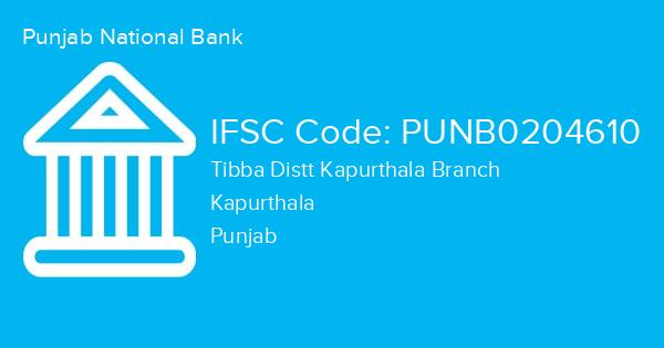 Punjab National Bank, Tibba Distt Kapurthala Branch IFSC Code - PUNB0204610