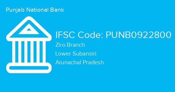 Punjab National Bank, Ziro Branch IFSC Code - PUNB0922800