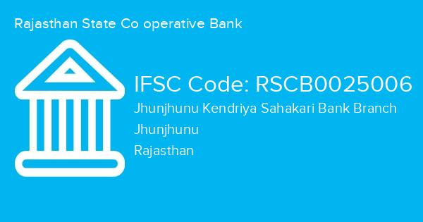 Rajasthan State Co operative Bank, Jhunjhunu Kendriya Sahakari Bank Branch IFSC Code - RSCB0025006