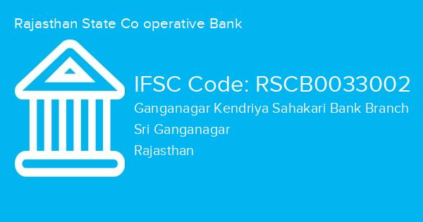 Rajasthan State Co operative Bank, Ganganagar Kendriya Sahakari Bank Branch IFSC Code - RSCB0033002