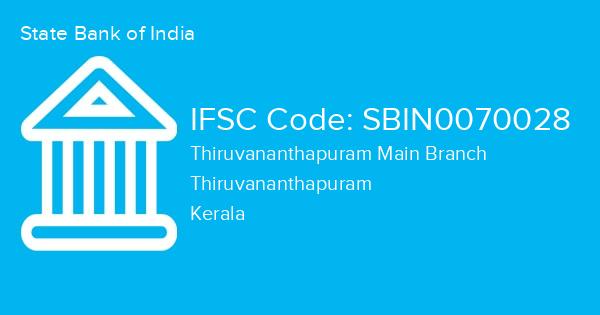 State Bank of India, Thiruvananthapuram Main Branch IFSC Code - SBIN0070028
