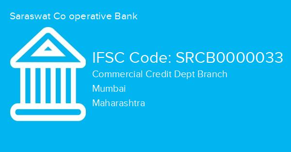 Saraswat Co operative Bank, Commercial Credit Dept Branch IFSC Code - SRCB0000033