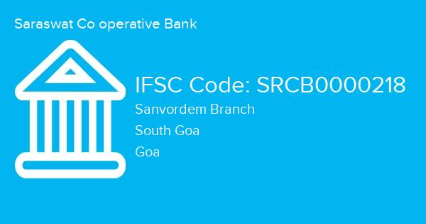 Saraswat Co operative Bank, Sanvordem Branch IFSC Code - SRCB0000218