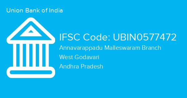 Union Bank of India, Annavarappadu Malleswaram Branch IFSC Code - UBIN0577472