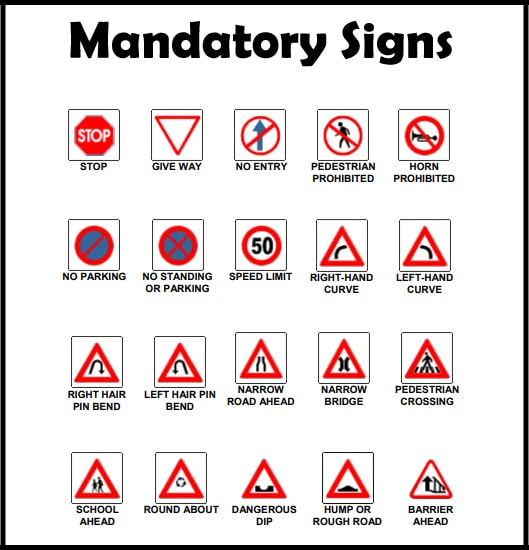 Traffic Sign Chart | Traffic Sign Chart Download in PDF