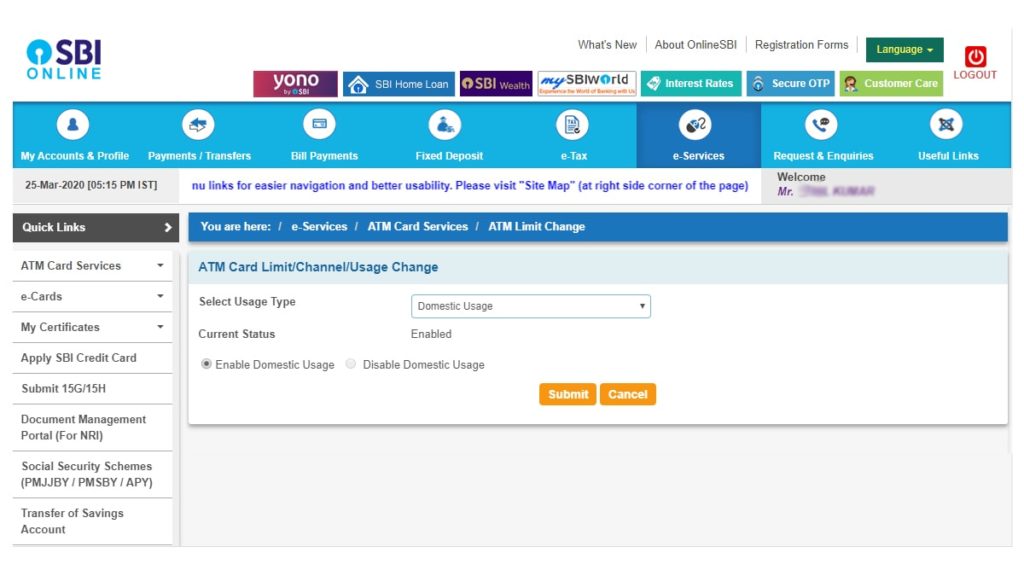 activating SBI Debit Card for Online Purchase step 3