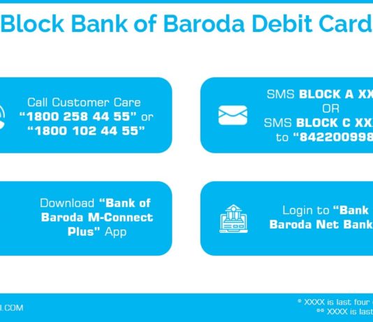 how to block bank of baroda debit or atm card