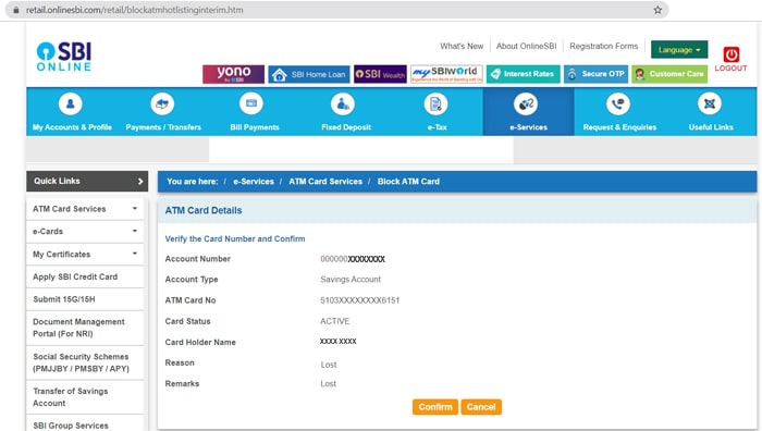 SBI Debit Card Cancel Step 5