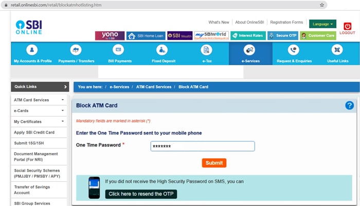 SBI Debit Card Cancel Step 7