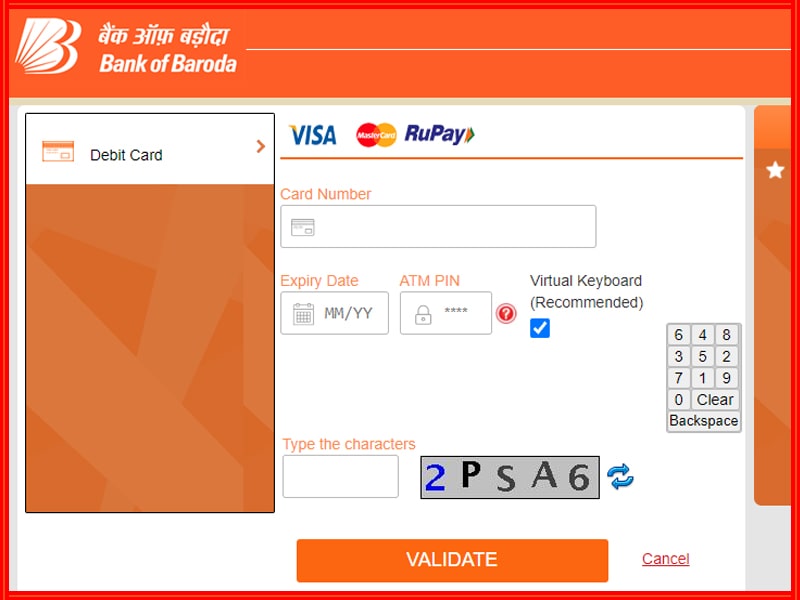 bank of baroda Net banking activation using ATM Card