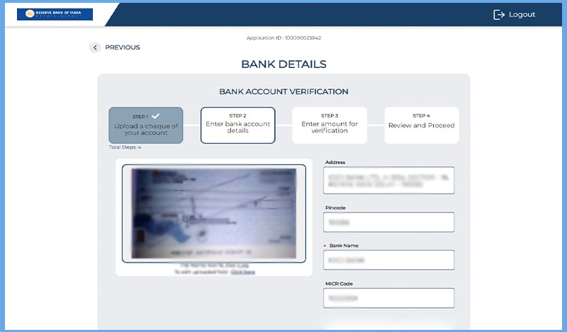 Step-7 Bank details and canceled Cheque upload